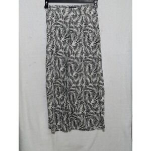 Tahari 100% Linen Pants Womens Small Black White Palm Leaf Print Wide Leg Crop
